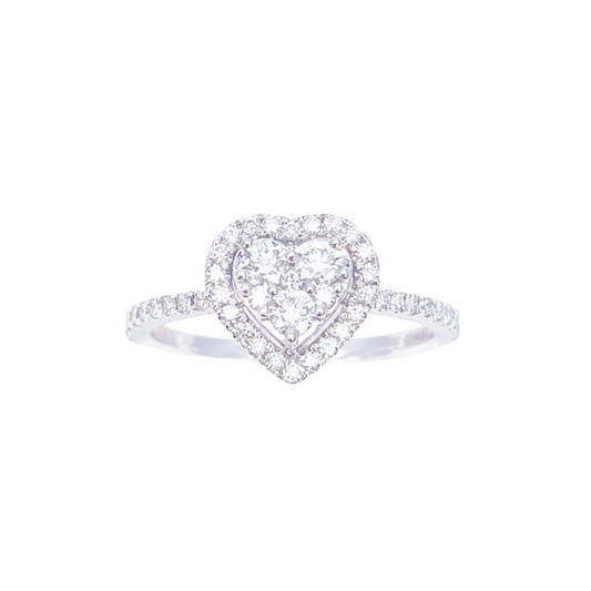 14ct White Gold Round Natural Diamond Heart Cluster Ring 0.50ct  Diamond Ring