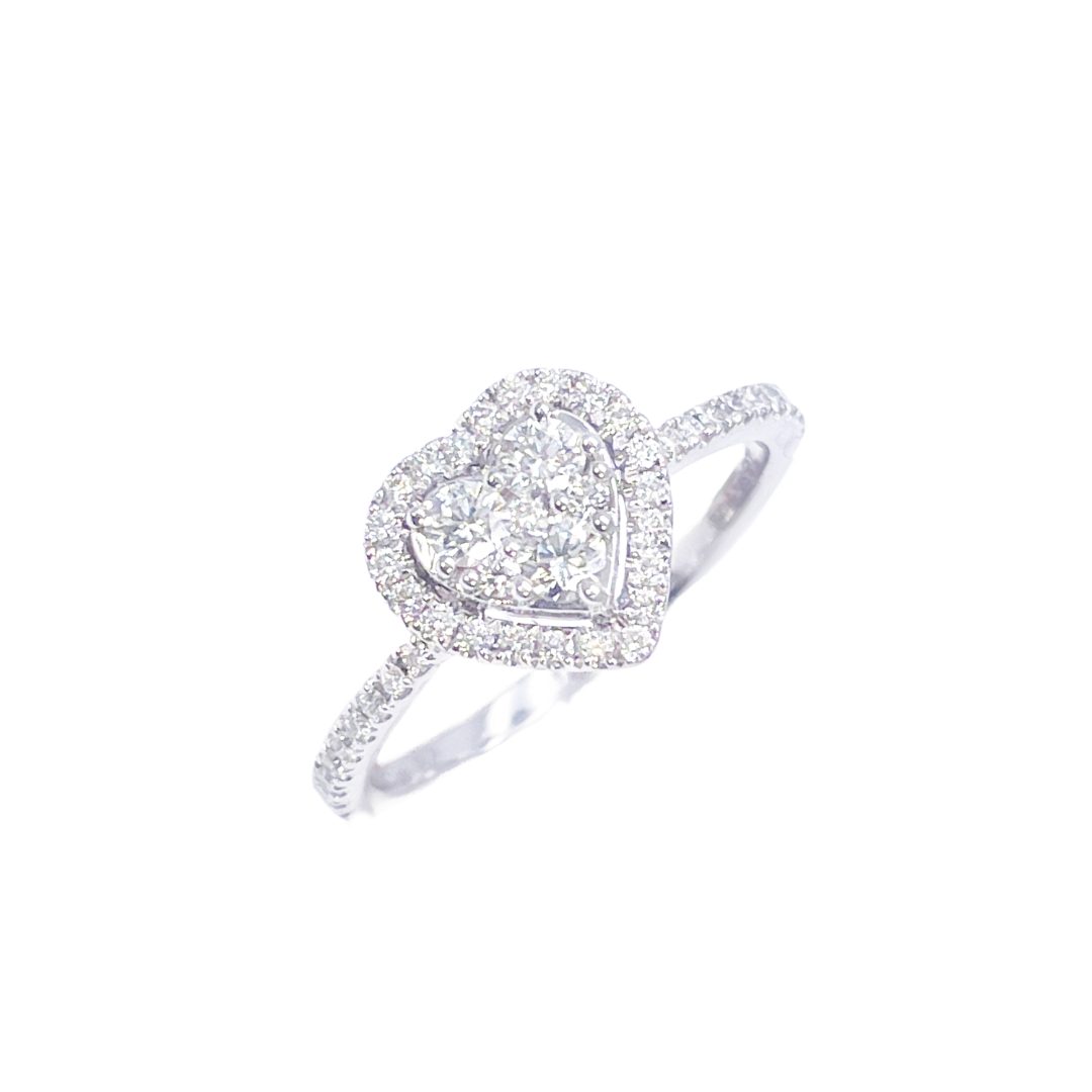 14ct White Gold Round Natural Diamond Heart Cluster Ring 0.50ct  Diamond Ring