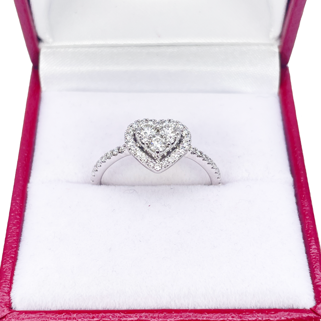 14ct White Gold Round Natural Diamond Heart Cluster Ring 0.50ct  Diamond Ring