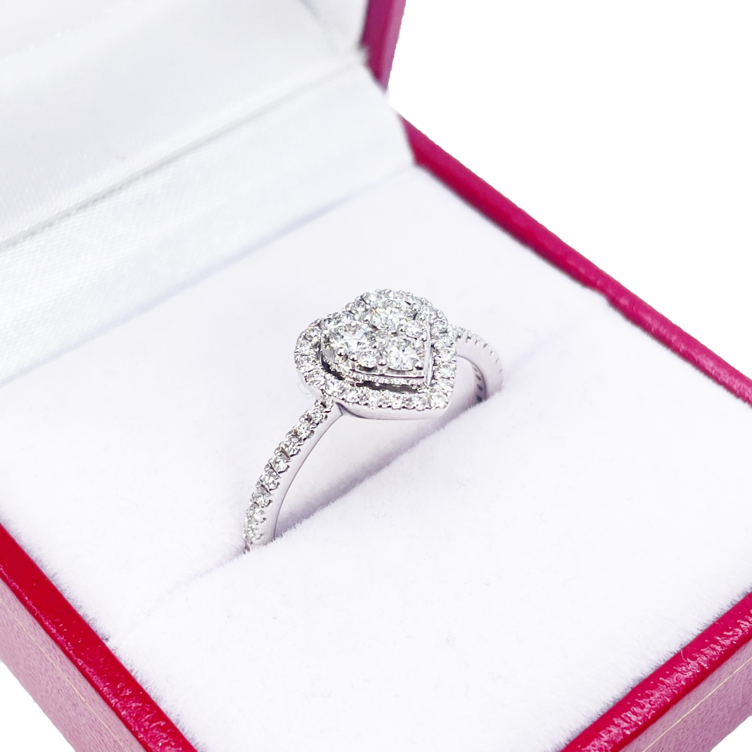 14ct White Gold Round Natural Diamond Heart Cluster Ring 0.50ct  Diamond Ring