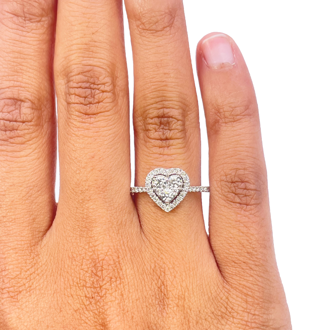 14ct White Gold Round Natural Diamond Heart Cluster Ring 0.50ct  Diamond Ring