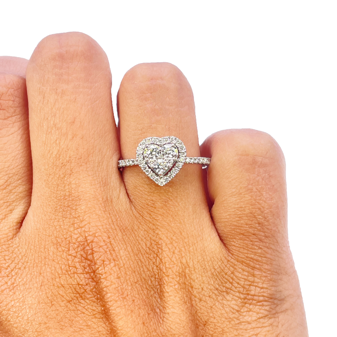 14ct White Gold Round Natural Diamond Heart Cluster Ring 0.50ct  Diamond Ring