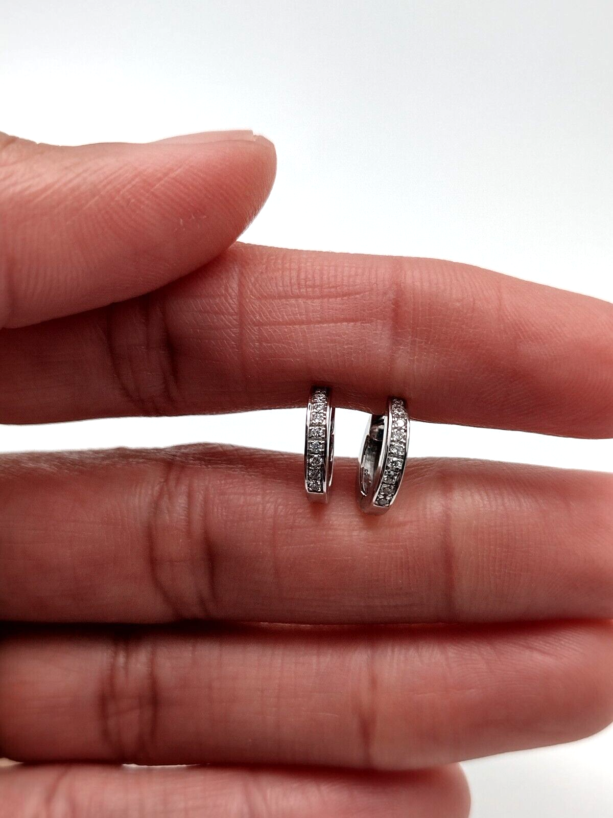 14ct White Gold & Diamond Pair of Mini Huggie Hoop Earrings 0.12 carats 