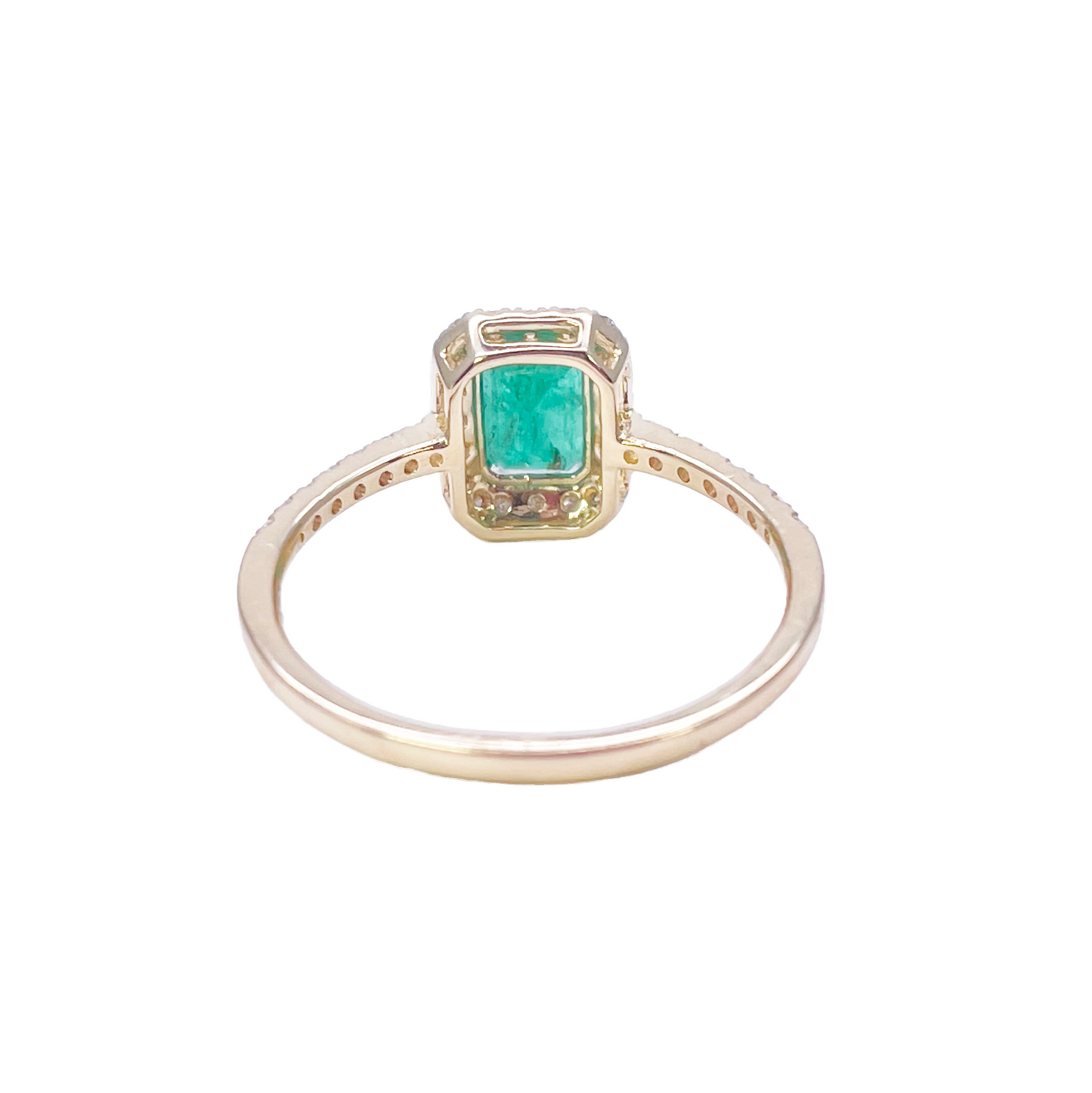 14ct Yellow Gold 4-Claw Natural Emerald & Round Diamond Ring 1.22ct  Diamond Ring