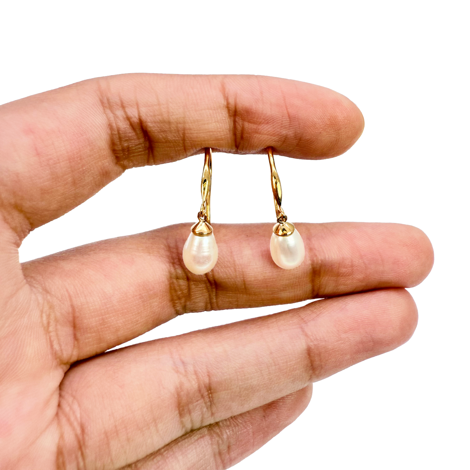 14ct Yellow Gold Beautiful Ladies Pear Freshwater Pearl Hook Wire Drop Earrings 