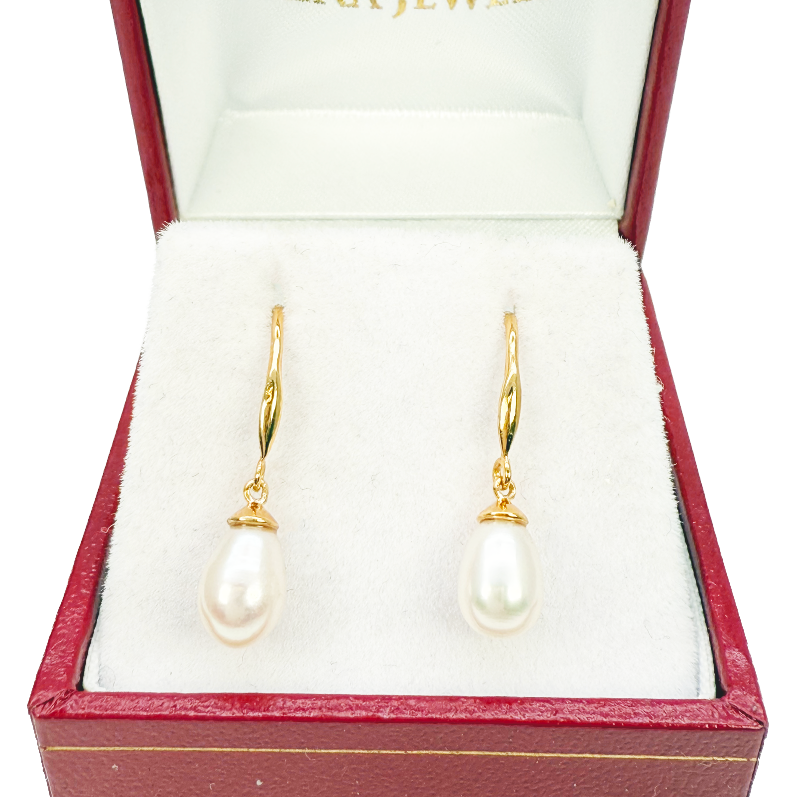14ct Yellow Gold Beautiful Ladies Pear Freshwater Pearl Hook Wire Drop Earrings 