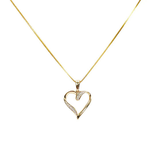14ct Yellow Gold Diamond Open Heart Pendant 0.03ct & 16 inch Chain Necklace 