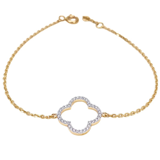 14ct Yellow Gold Elegant Open Flower Diamond Bracelet 0.15ct 7''inches  Diamond Bracelets