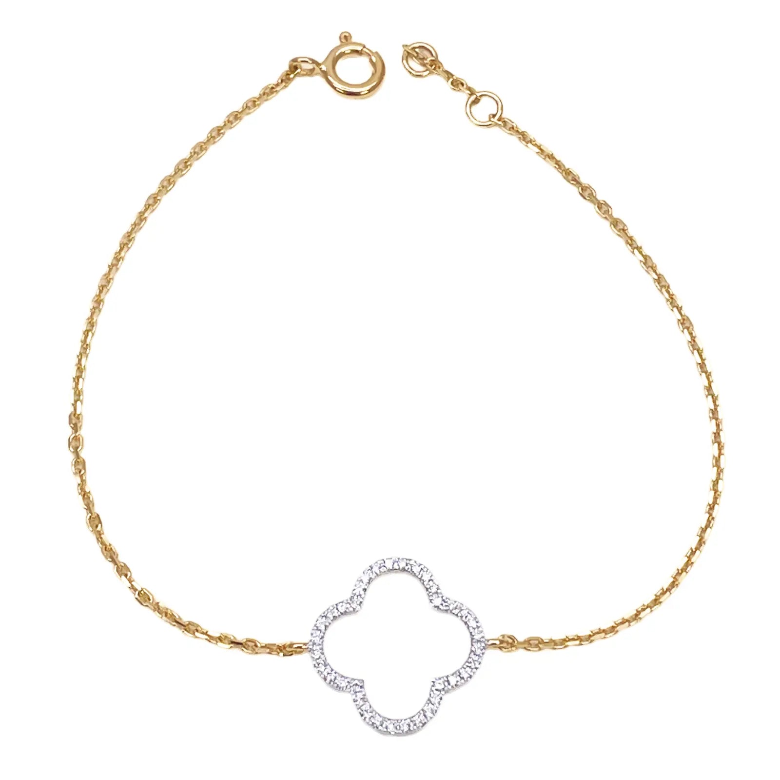 14ct Yellow Gold Elegant Open Flower Diamond Bracelet 0.15ct 7''inches  Diamond Bracelets