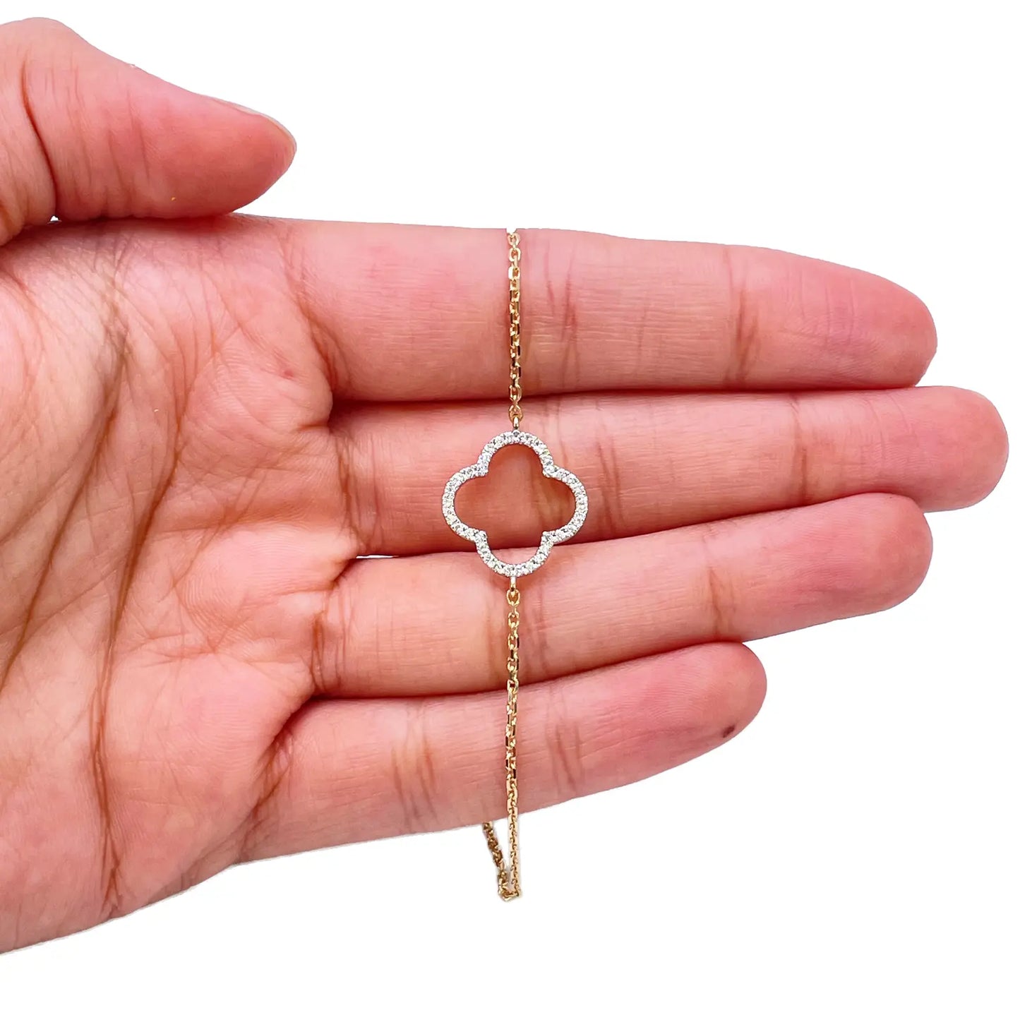 14ct Yellow Gold Elegant Open Flower Diamond Bracelet 0.15ct 7''inches  Diamond Bracelets