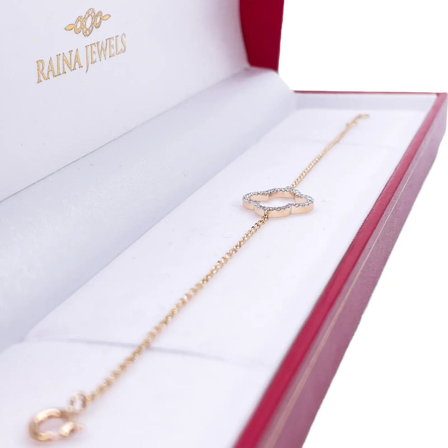 14ct Yellow Gold Elegant Open Flower Diamond Bracelet 0.15ct 7''inches  Diamond Bracelets