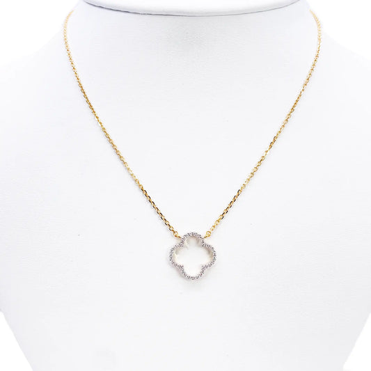 14ct Yellow Gold Elegant Open Flower Diamond Necklace 0.15ct 18 inches 