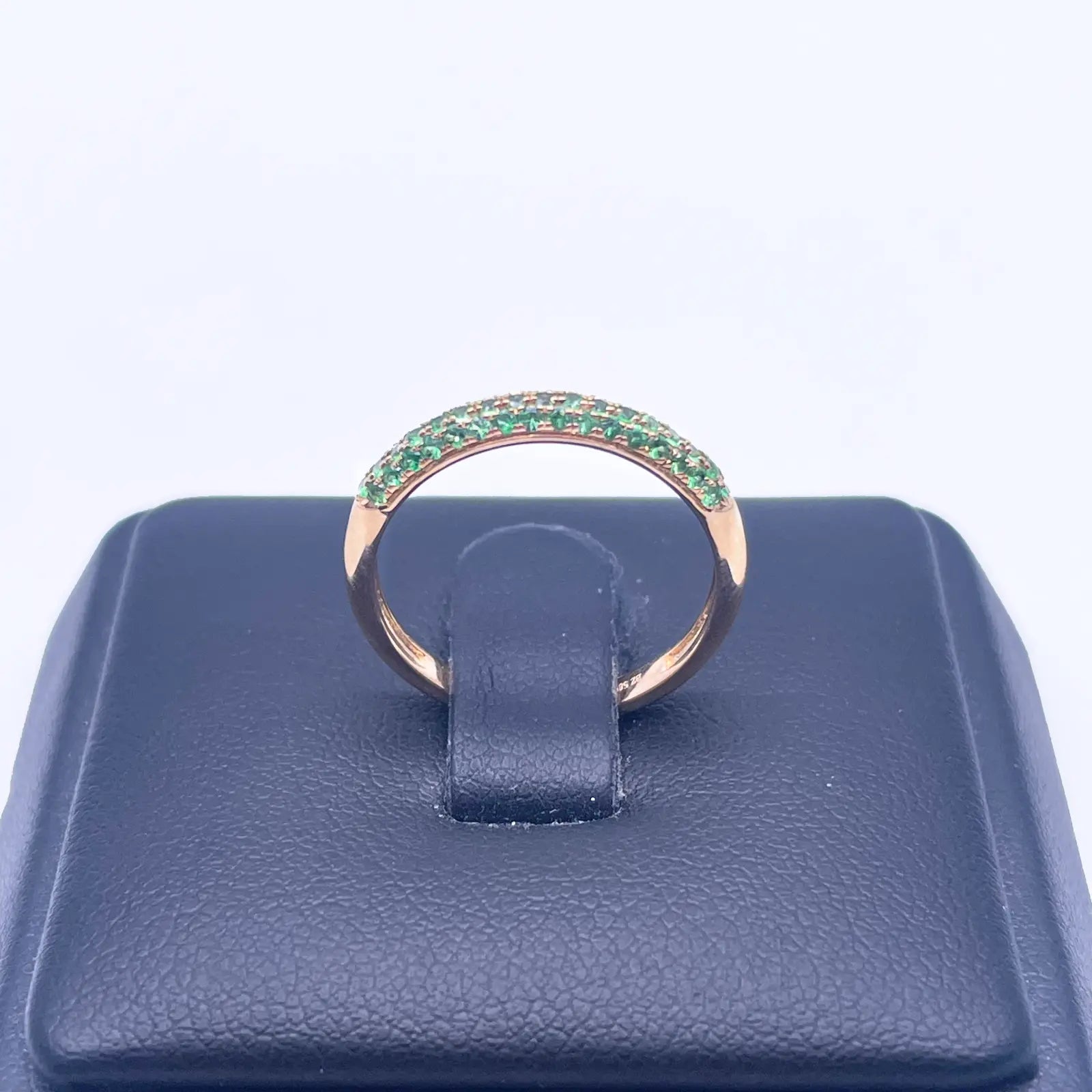 14ct Yellow Gold Green Tsavorite 3 Row Dome Shaped Pave Set Ring 0.38ct 