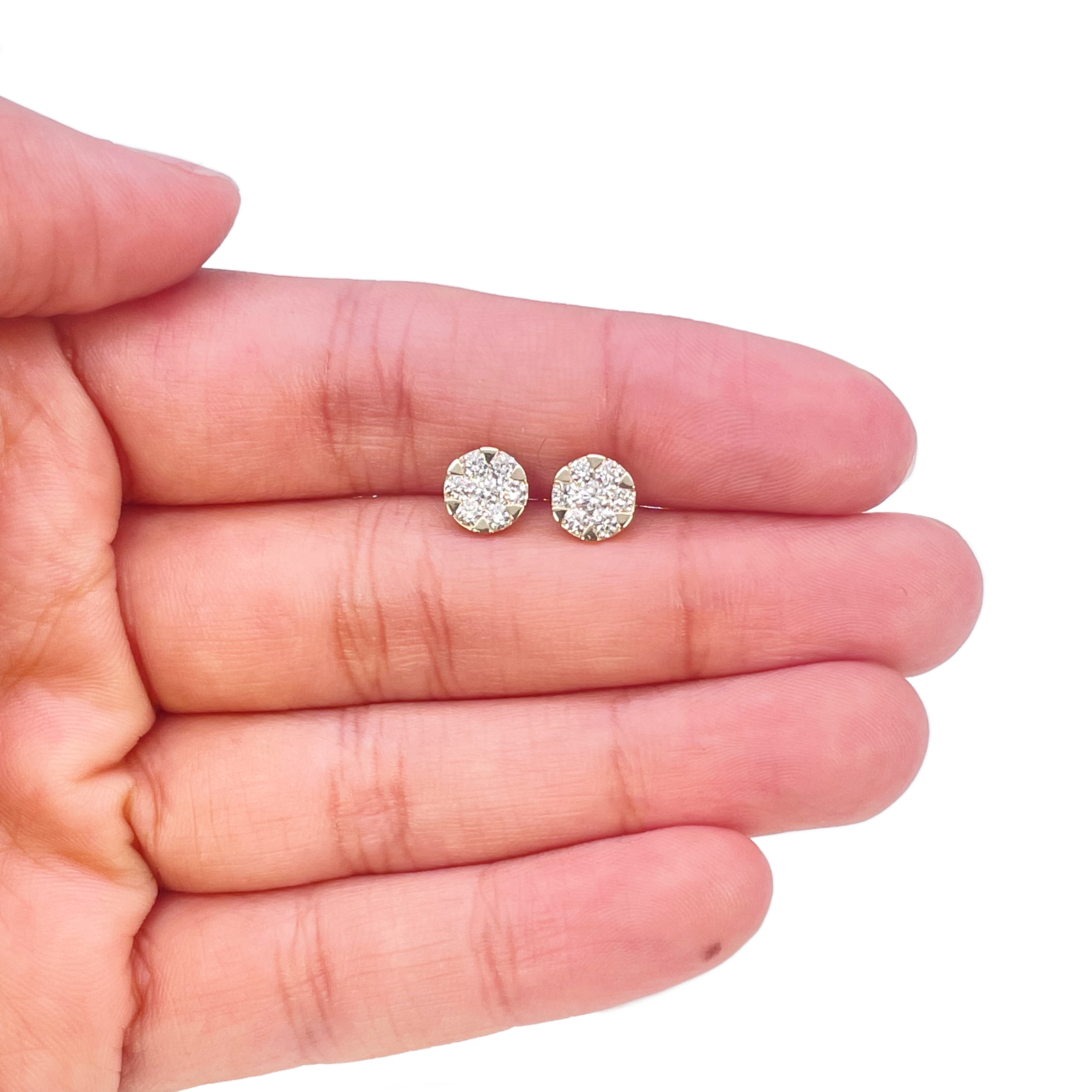 14ct Yellow Gold Natural Diamond Round Cluster Stud Earrings 0.62ct 