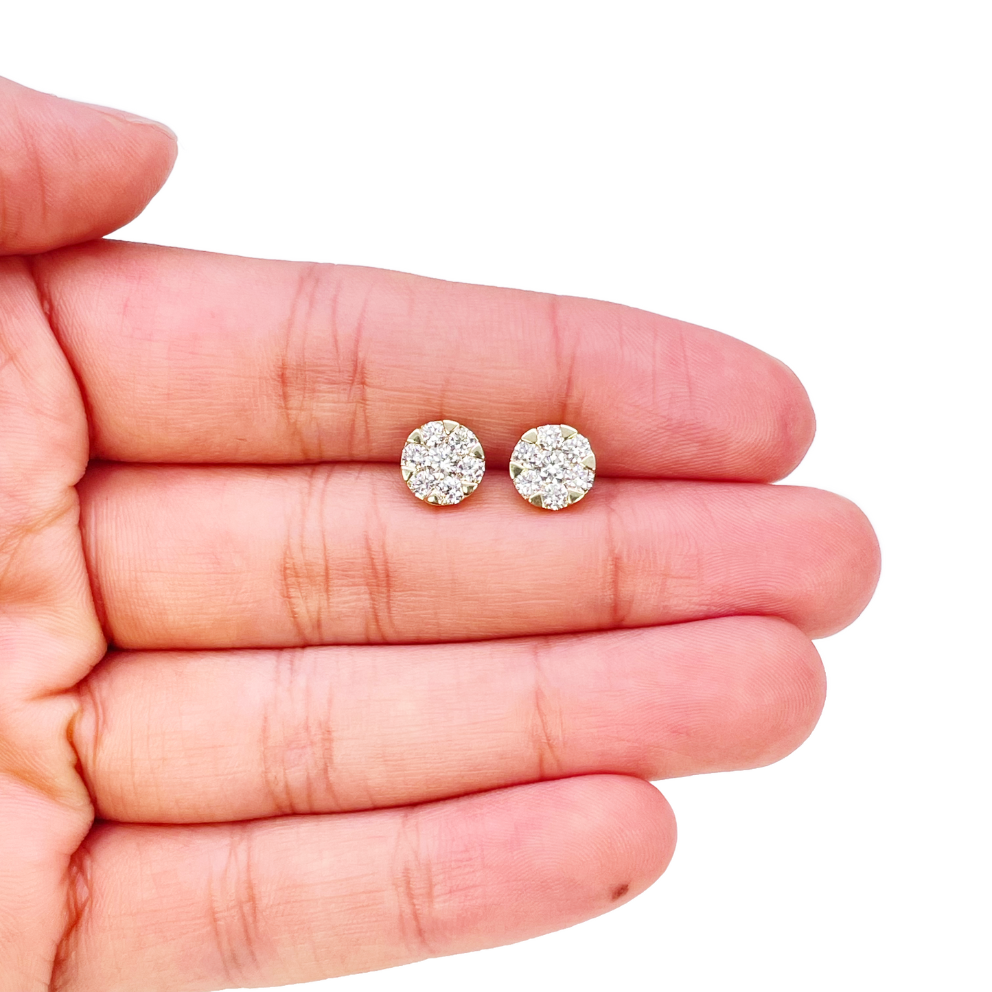 14ct Yellow Gold Natural Diamond Round Cluster Stud Earrings 0.77ct 