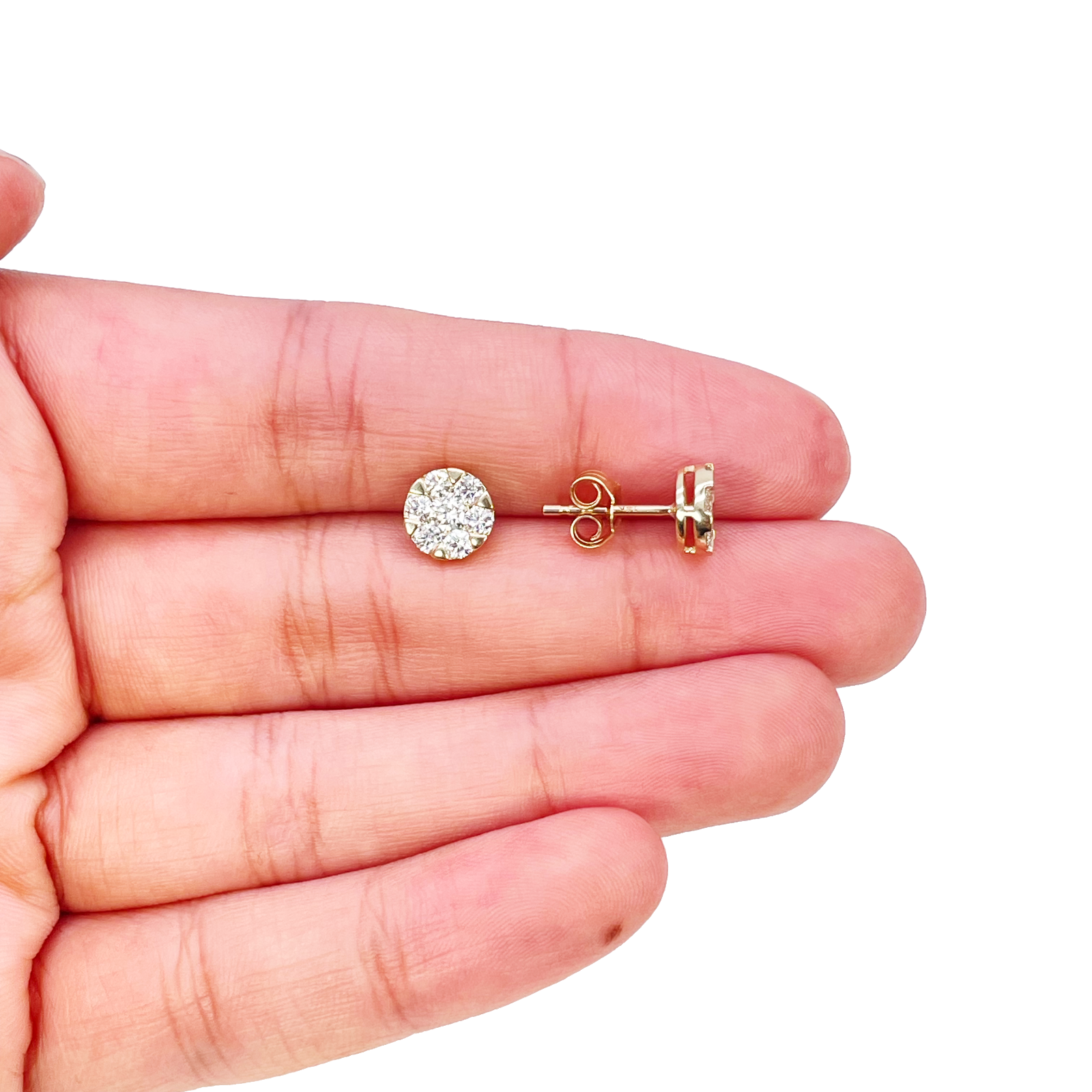 14ct Yellow Gold Natural Diamond Round Cluster Stud Earrings 0.77ct 