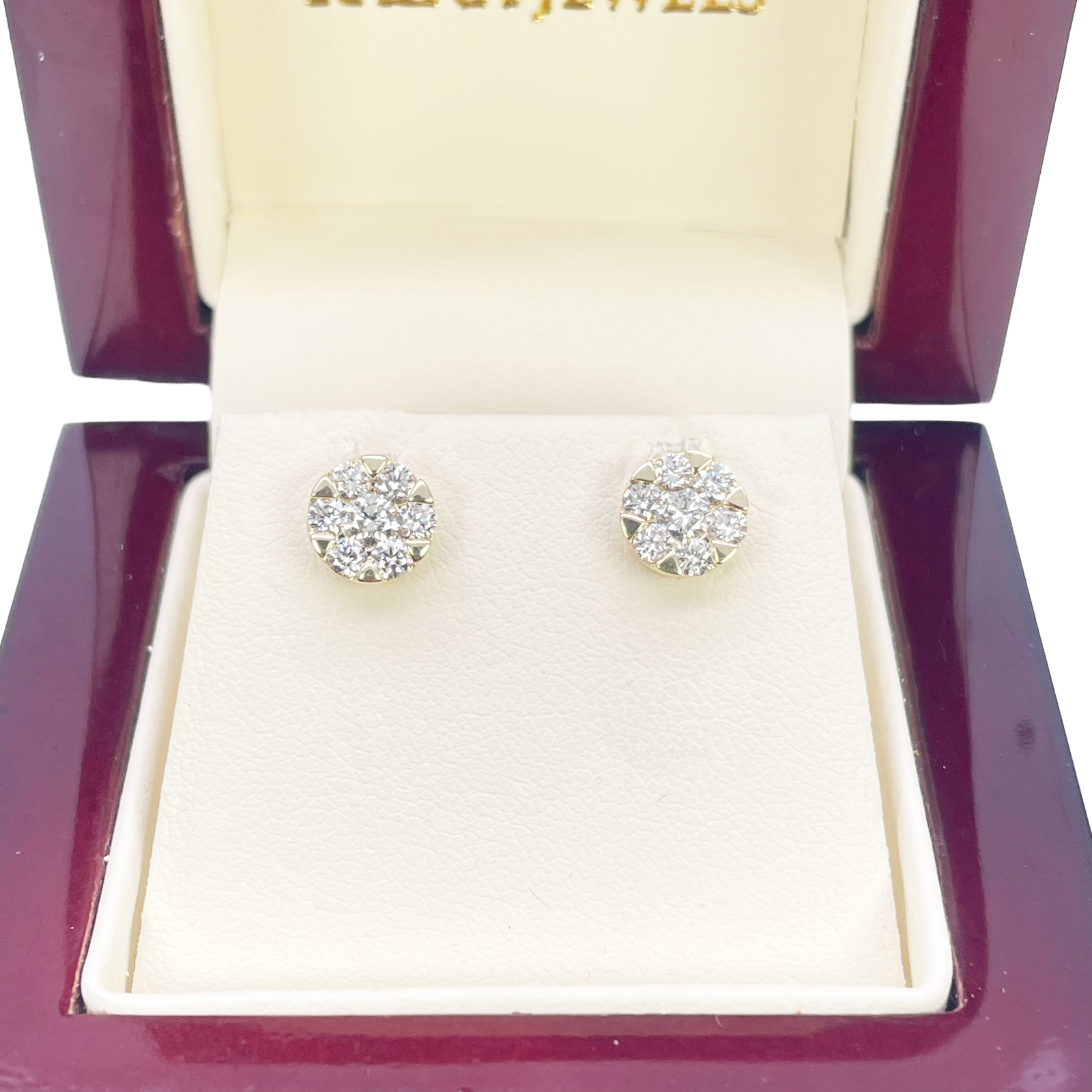 14ct Yellow Gold Natural Diamond Round Cluster Stud Earrings 0.77ct 