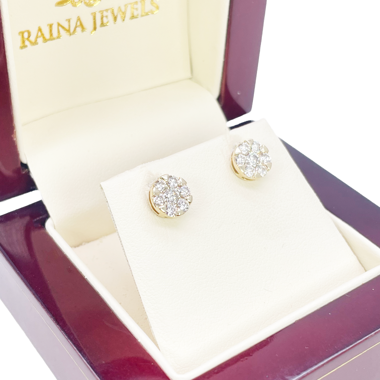 14ct Yellow Gold Natural Diamond Round Cluster Stud Earrings 0.77ct 