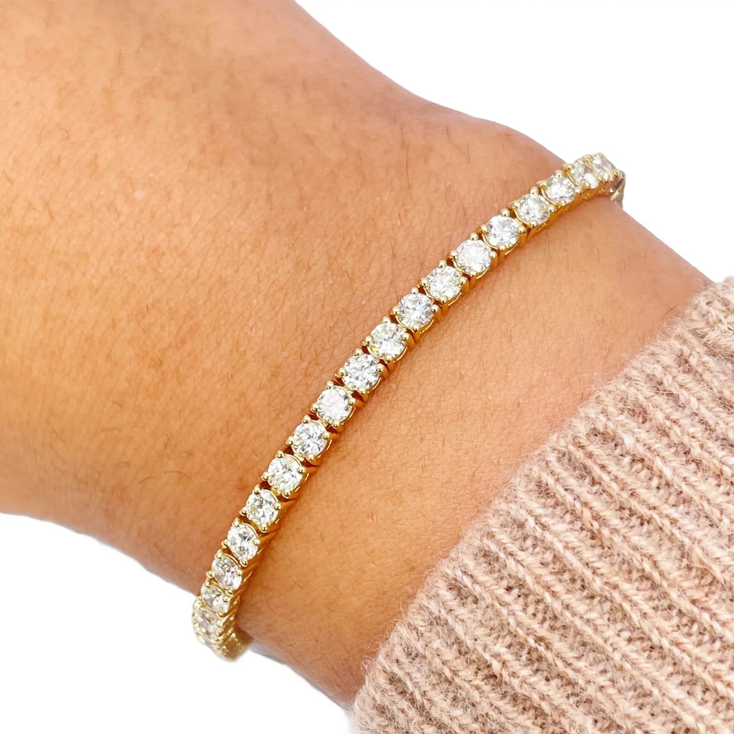 14ct Yellow Gold Natural Diamond Tennis Bracelet 4-claw 5.59cts 7 Inches 3.4mm Width  Diamond Bracelets