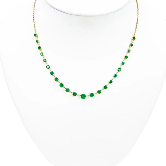 14ct Yellow Gold Natural Round Emerald 4-Claw Chain Necklace 17 inch 2.73ct 