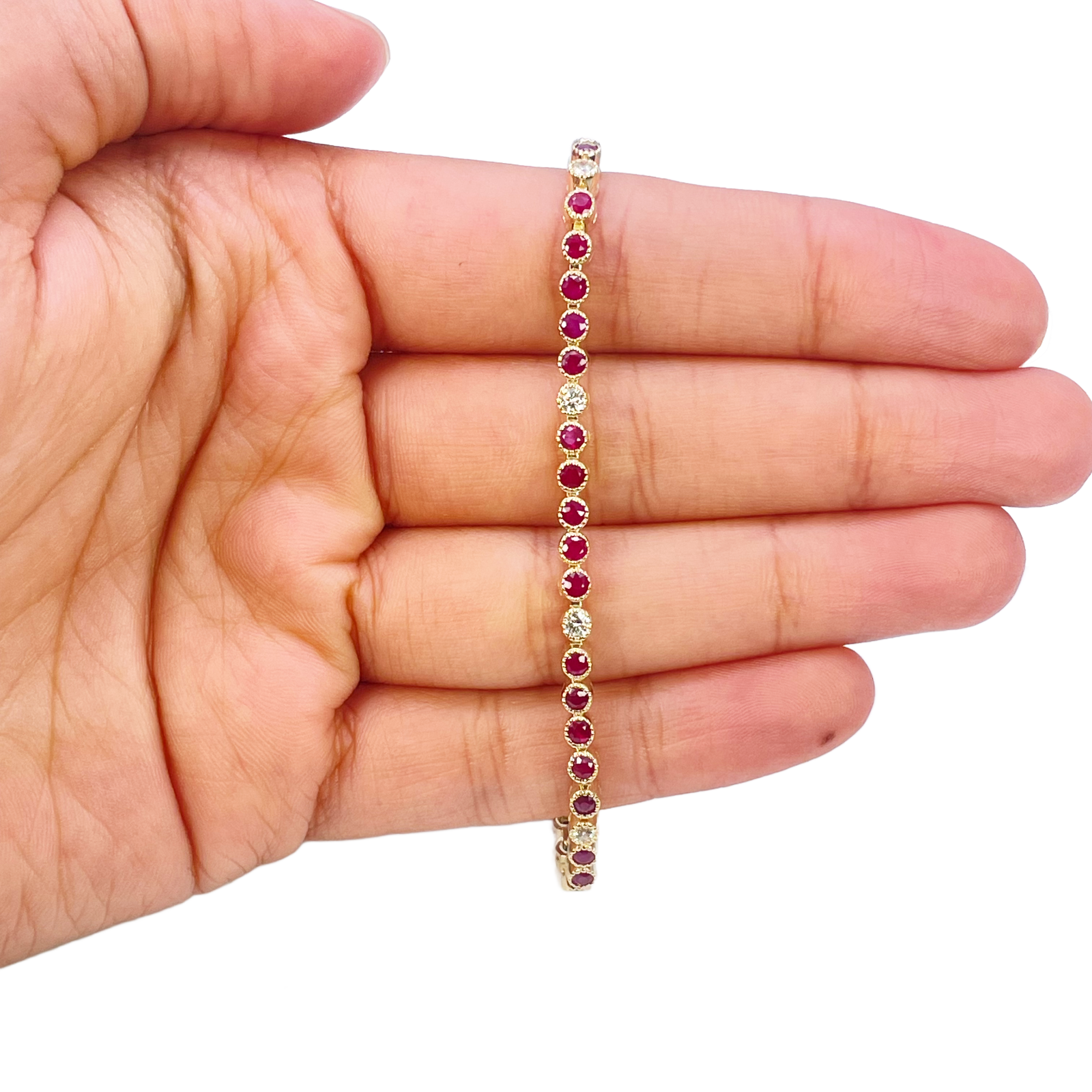 14ct Yellow Gold Natural Round Ruby Tennis Milgrain Bezel Bracelet 3.15ct 7 Inches  Diamond Bracelets