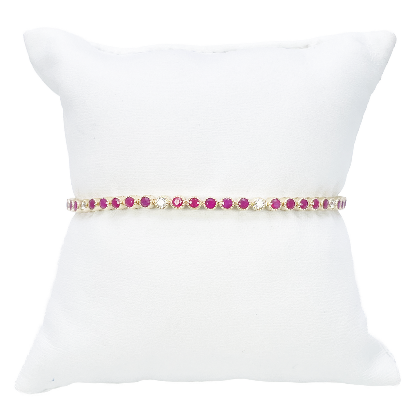 14ct Yellow Gold Natural Round Ruby Tennis Milgrain Bezel Bracelet 3.15ct 7 Inches  Diamond Bracelets