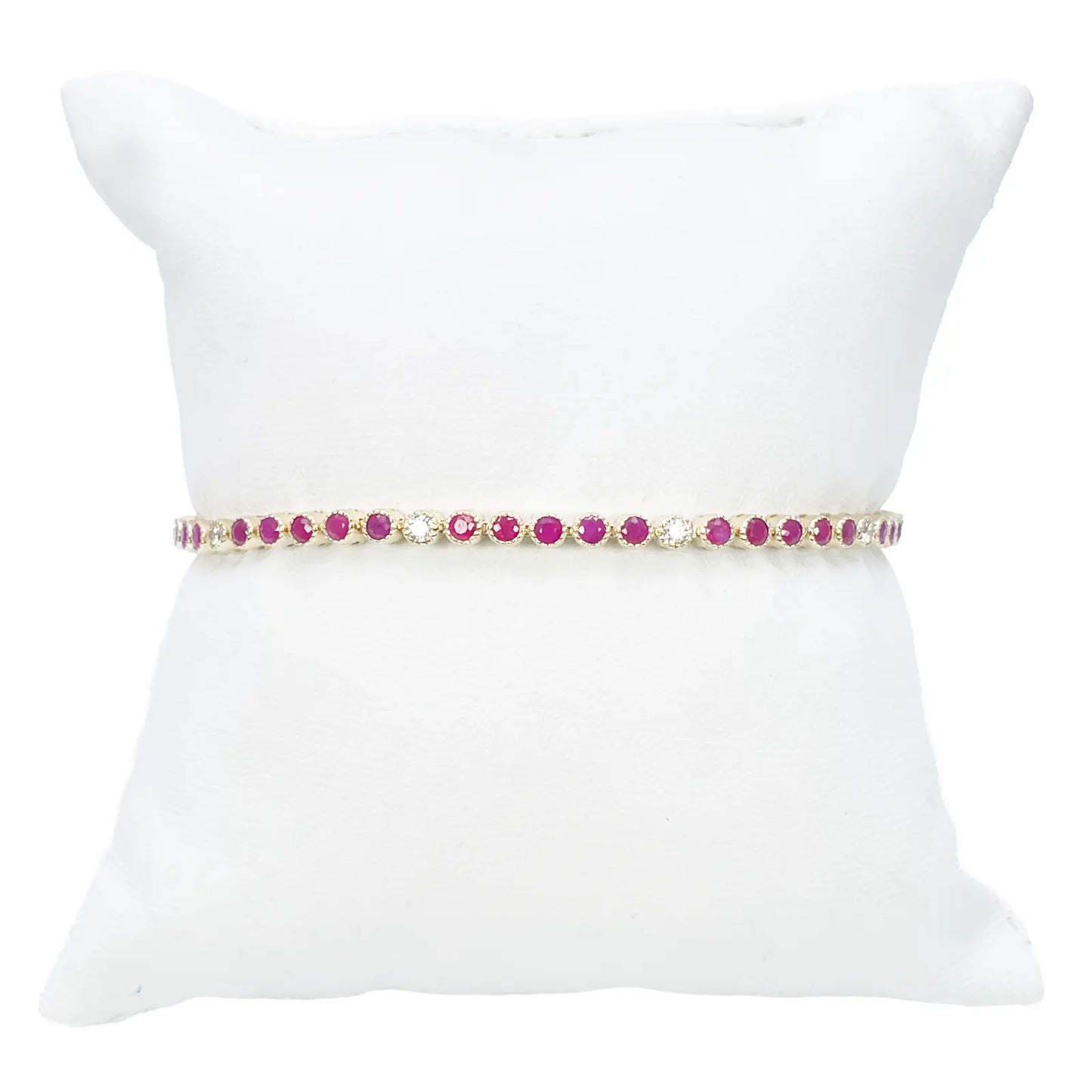 14ct Yellow Gold Natural Round Ruby Tennis Milgrain Bezel Bracelet 3.15ct 7 Inches  Diamond Bracelets