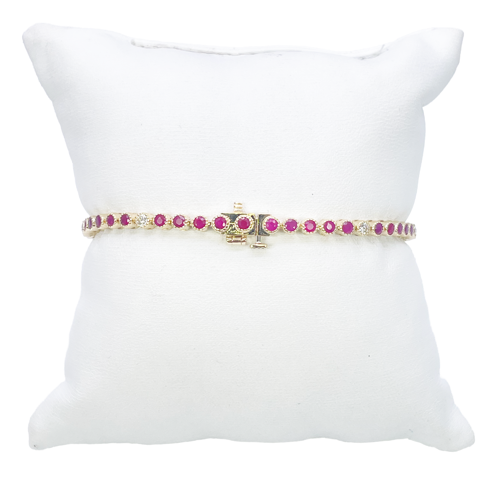 14ct Yellow Gold Natural Round Ruby Tennis Milgrain Bezel Bracelet 3.15ct 7 Inches  Diamond Bracelets