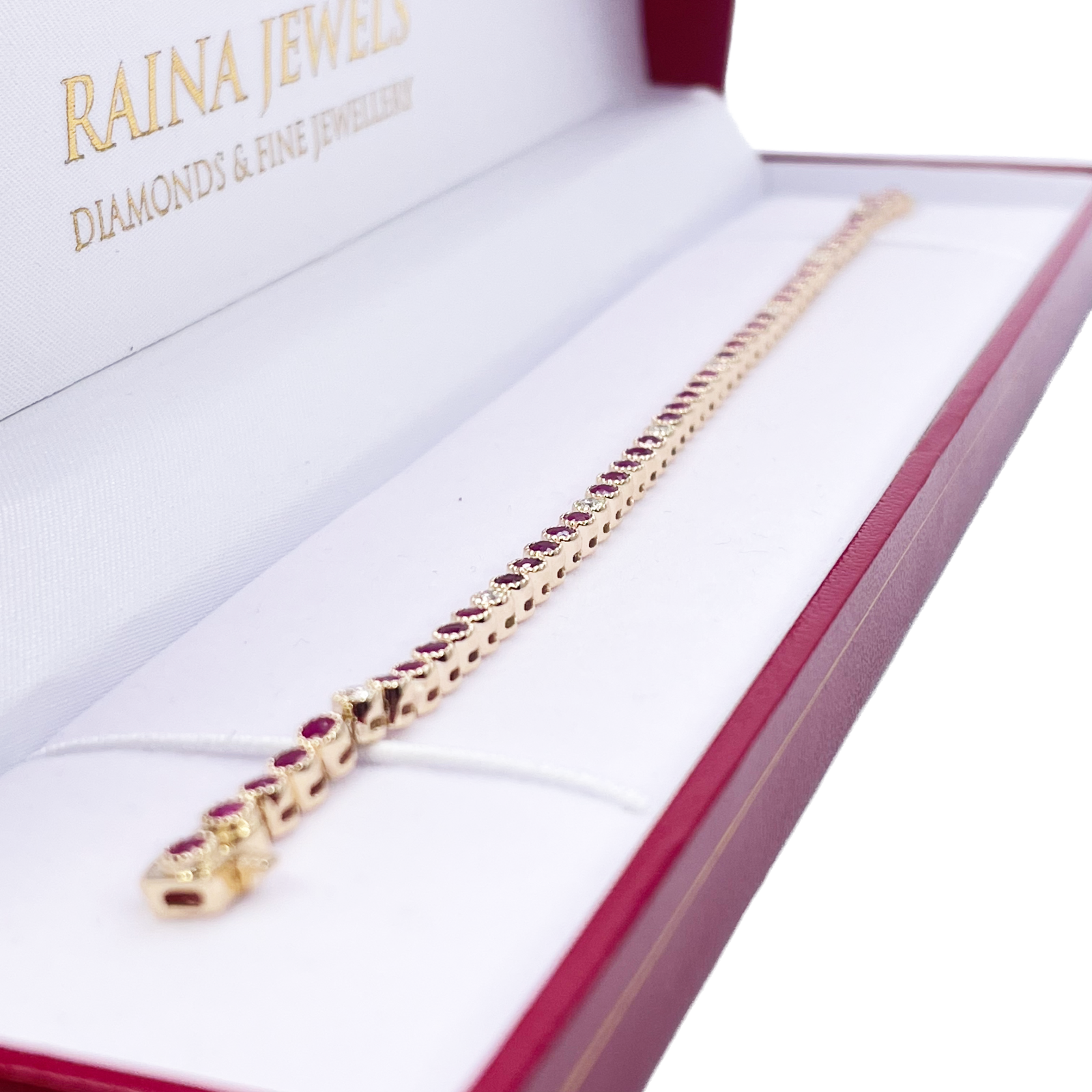 14ct Yellow Gold Natural Round Ruby Tennis Milgrain Bezel Bracelet 3.15ct 7 Inches  Diamond Bracelets
