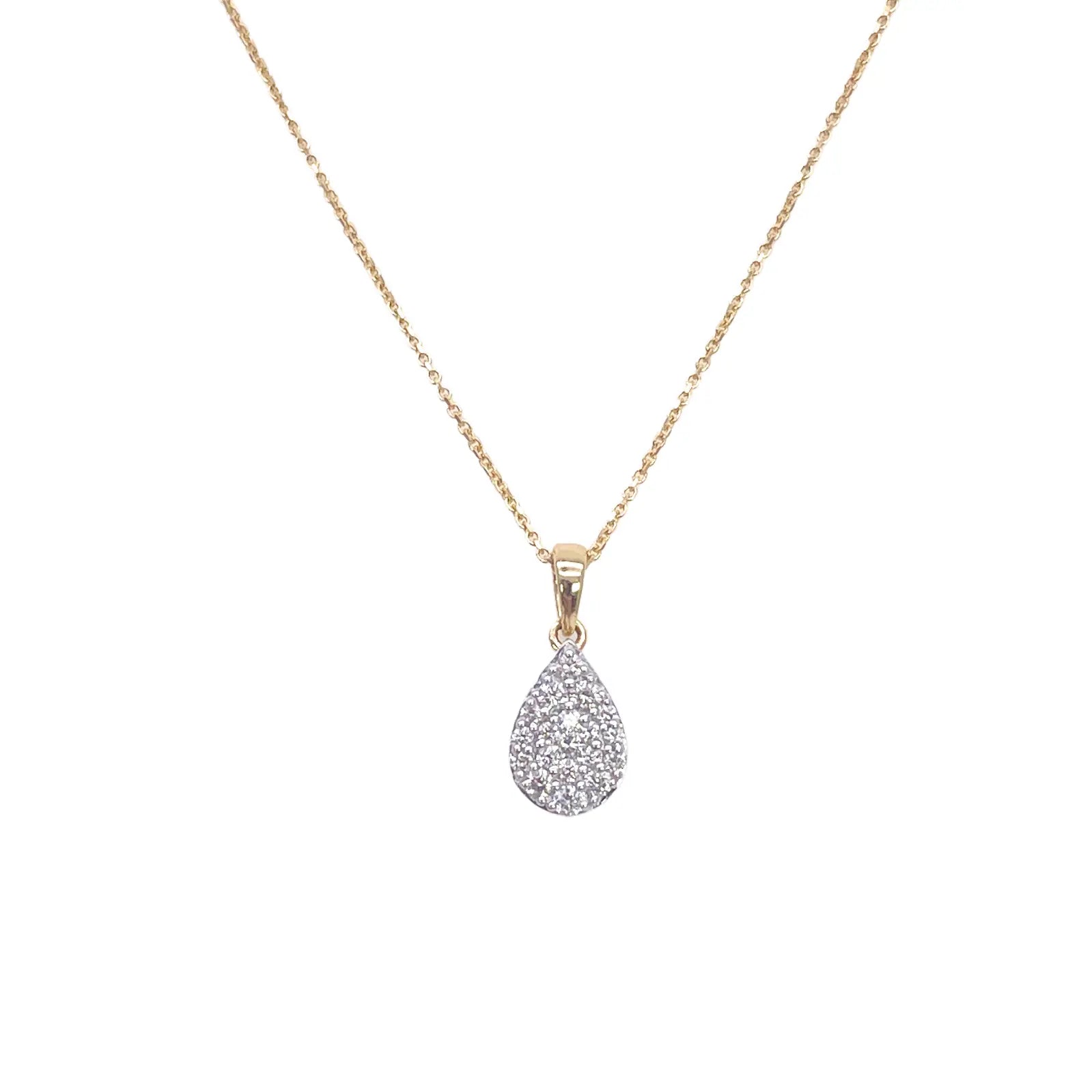 14ct Yellow Gold Round Diamond Pear Cluster Pendant 0.24ct 