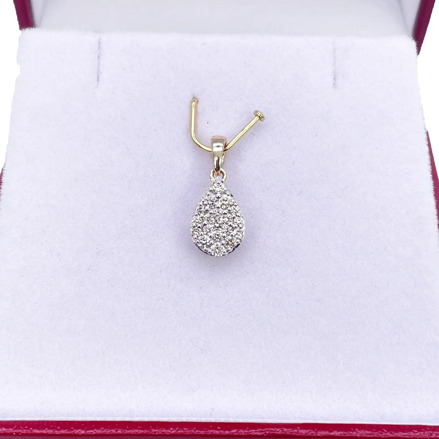 14ct Yellow Gold Round Diamond Pear Cluster Pendant 0.24ct 
