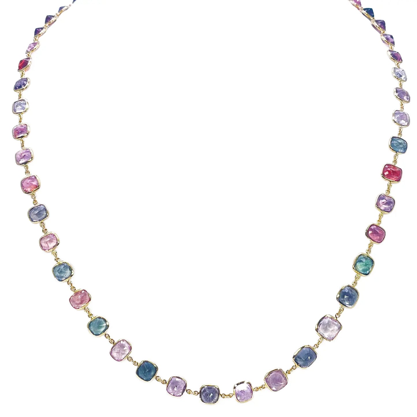 14ct Yellow Gold Spinel Gemstone Rubover Set Chain Necklace 19''inch 43.49ct 