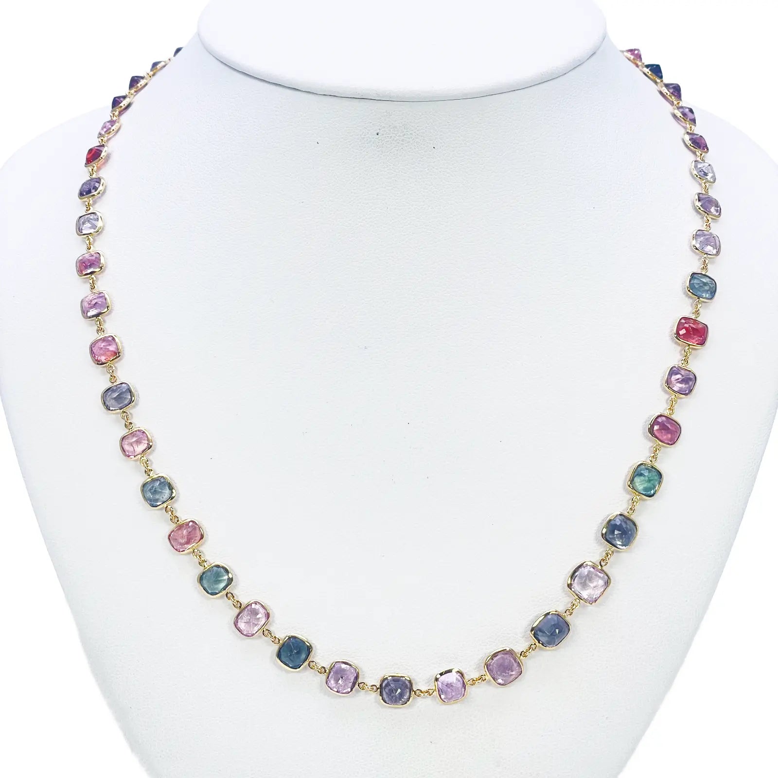 14ct Yellow Gold Spinel Gemstone Rubover Set Chain Necklace 19''inch 43.49ct 