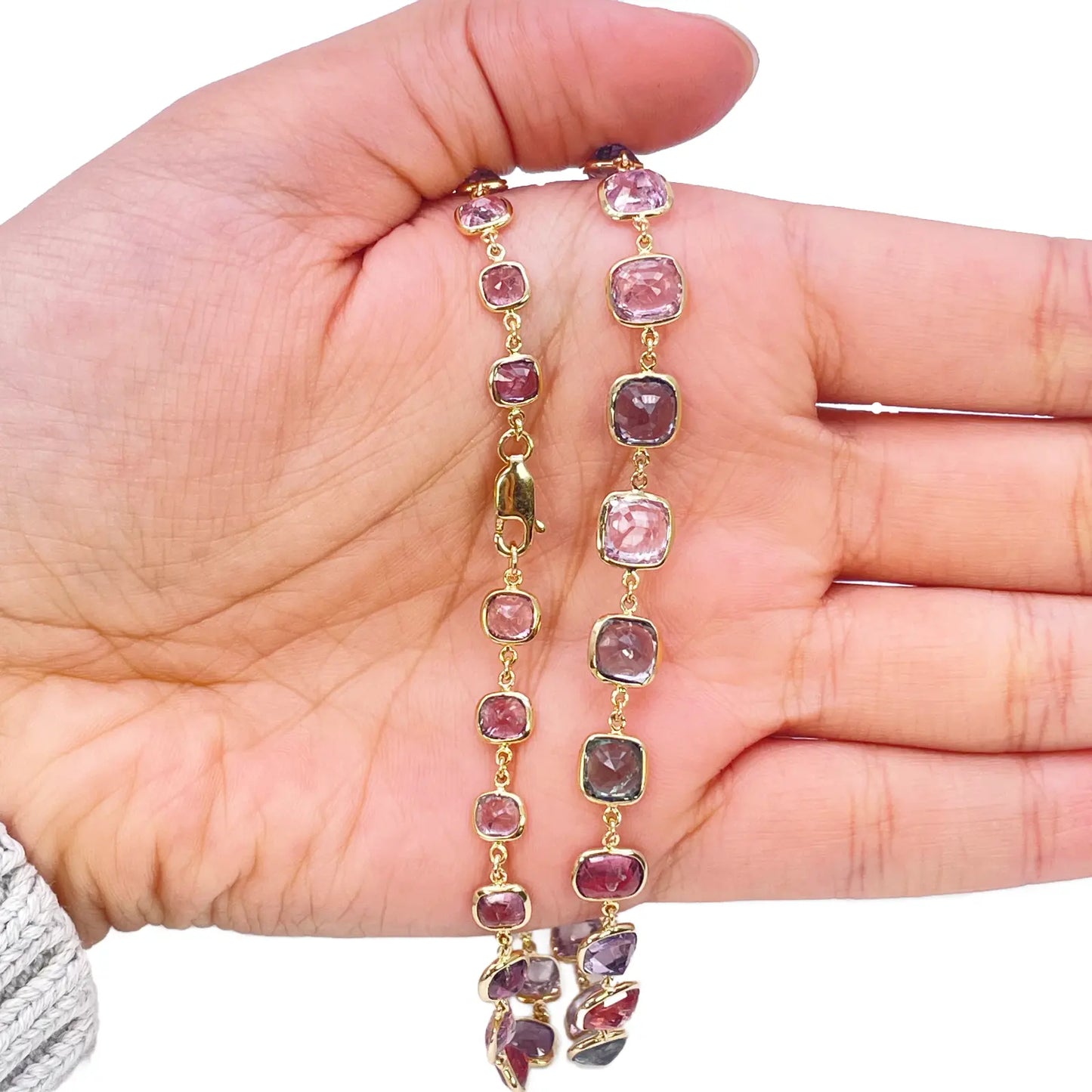 14ct Yellow Gold Spinel Gemstone Rubover Set Chain Necklace 19''inch 43.49ct 