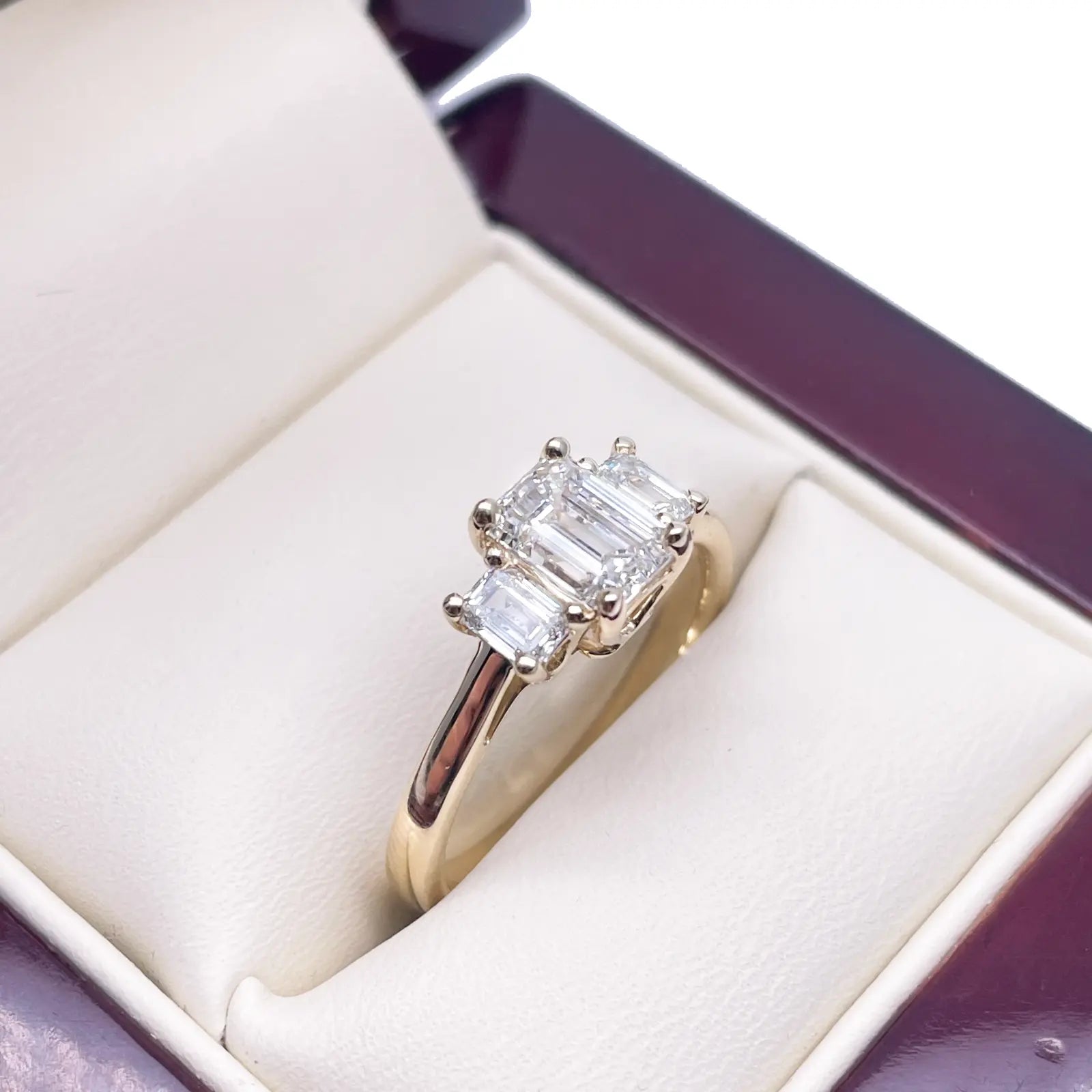 14ct Yellow/White Gold LabGrown Diamond 1.40ct Emerald Cut 3-Stone Ring IGI Cert 