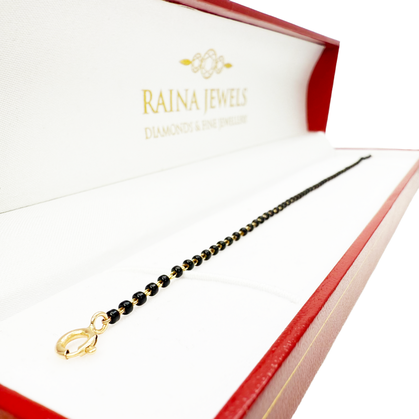 18ct Yellow Gold Traditional Black Beaded Mangalsutra Bracelet 7 Inches