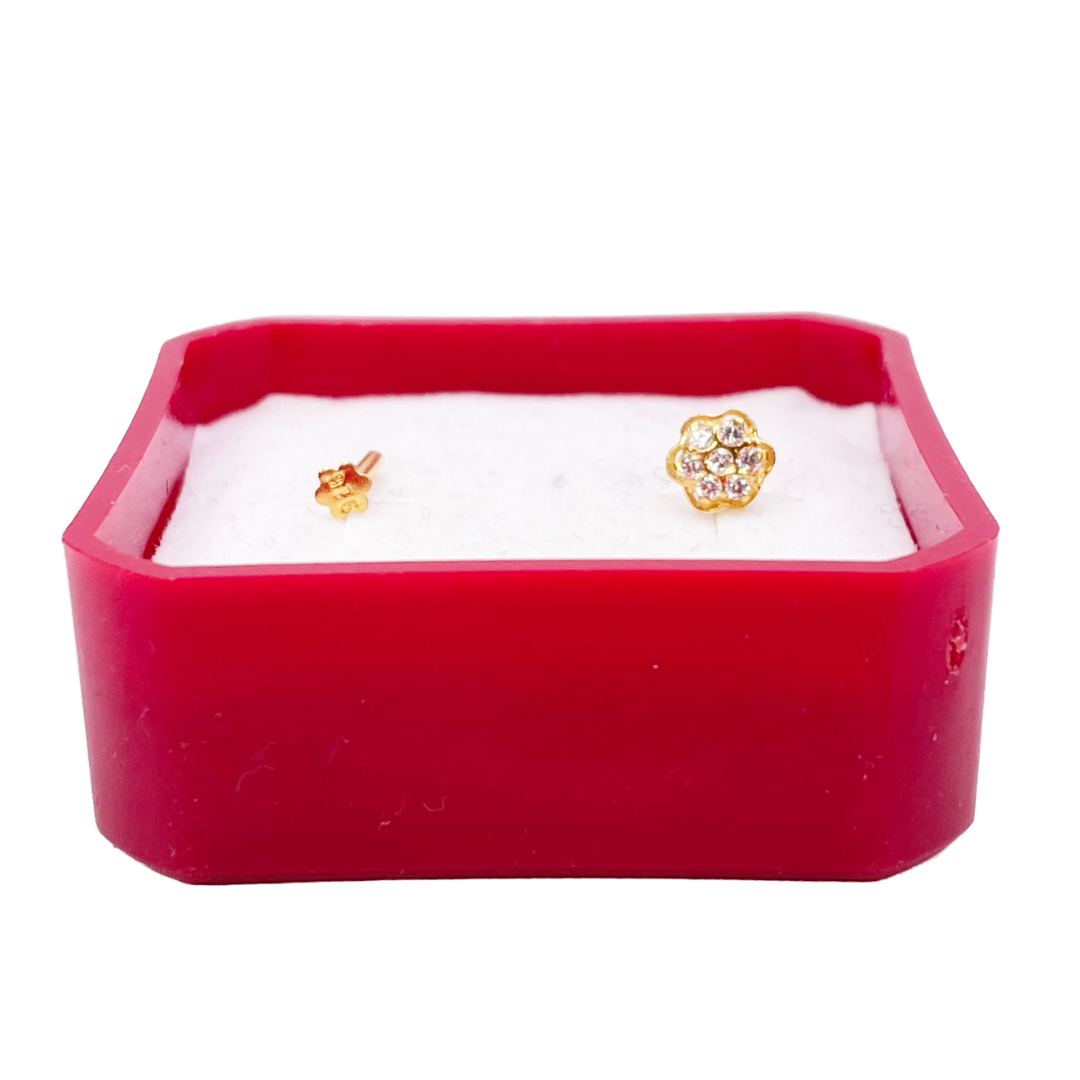 22ct Yellow Gold Cubic Zirconia Cluster Floral Nose Stud 