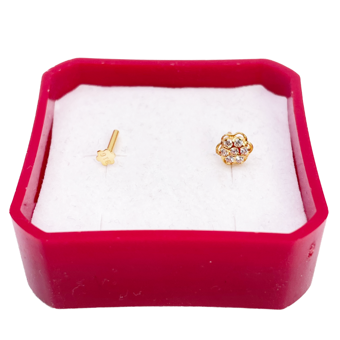 22ct Yellow Gold Cubic Zirconia Cluster Floral Nose Stud 
