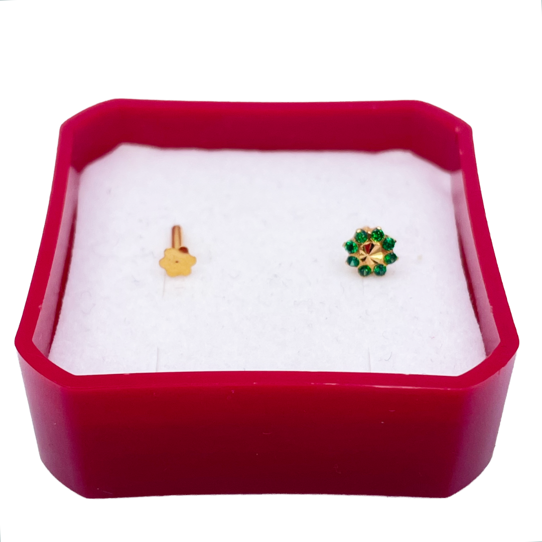 22ct Yellow Gold Green Cubic Zirconia Nose Stud