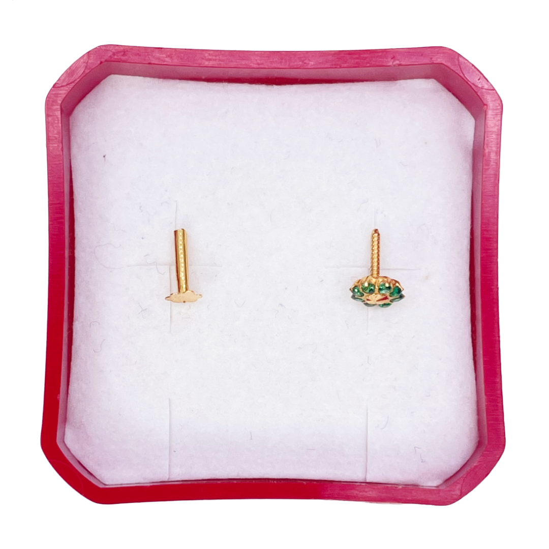 22ct Yellow Gold Green Cubic Zirconia Nose Stud