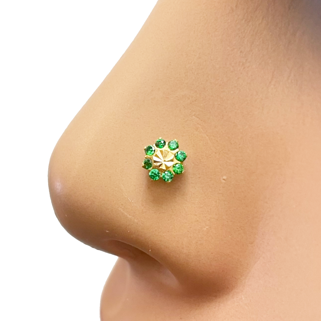 22ct Yellow Gold Green Cubic Zirconia Nose Stud