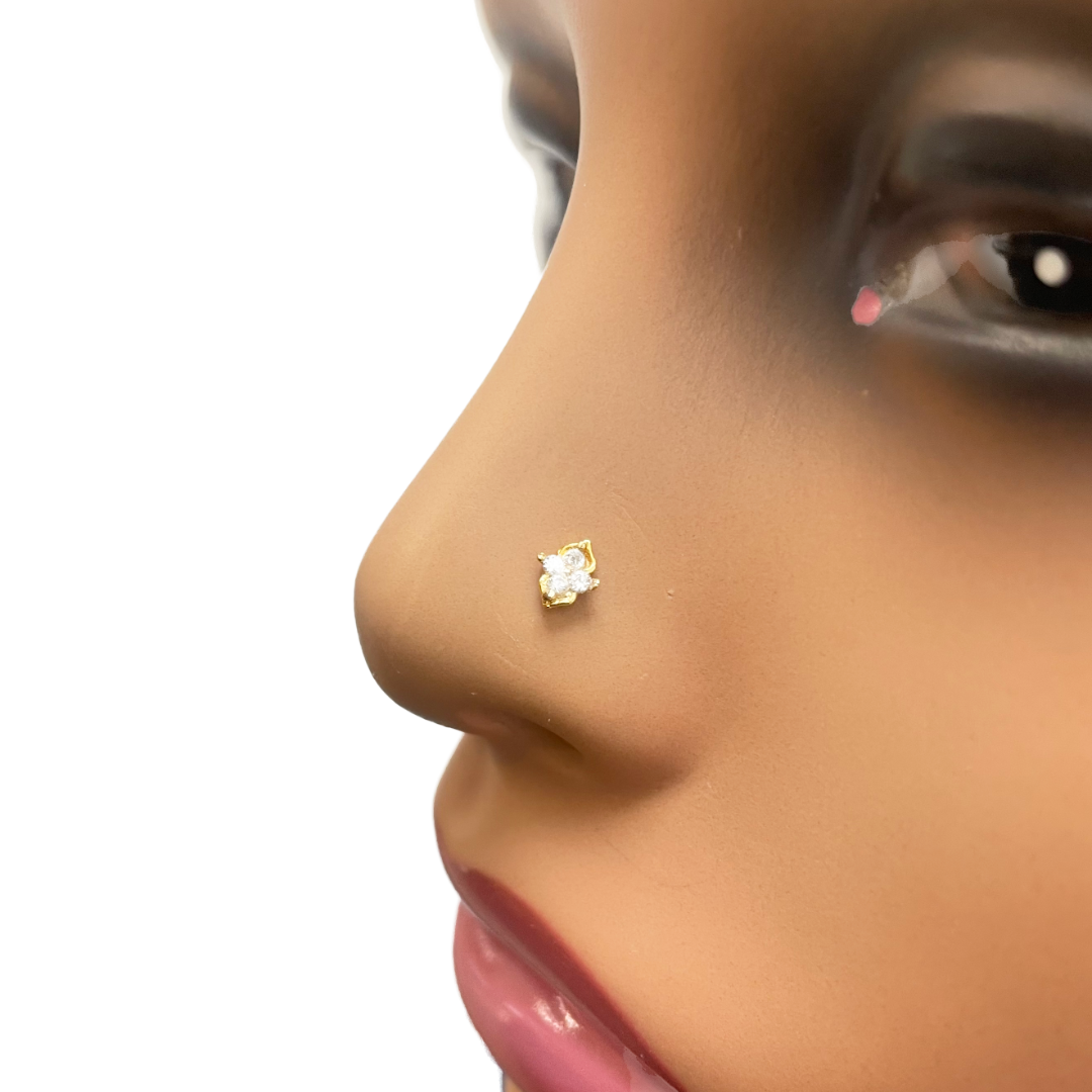 22ct Yellow Gold Cluster Five Cubic Zircon Nose Stud