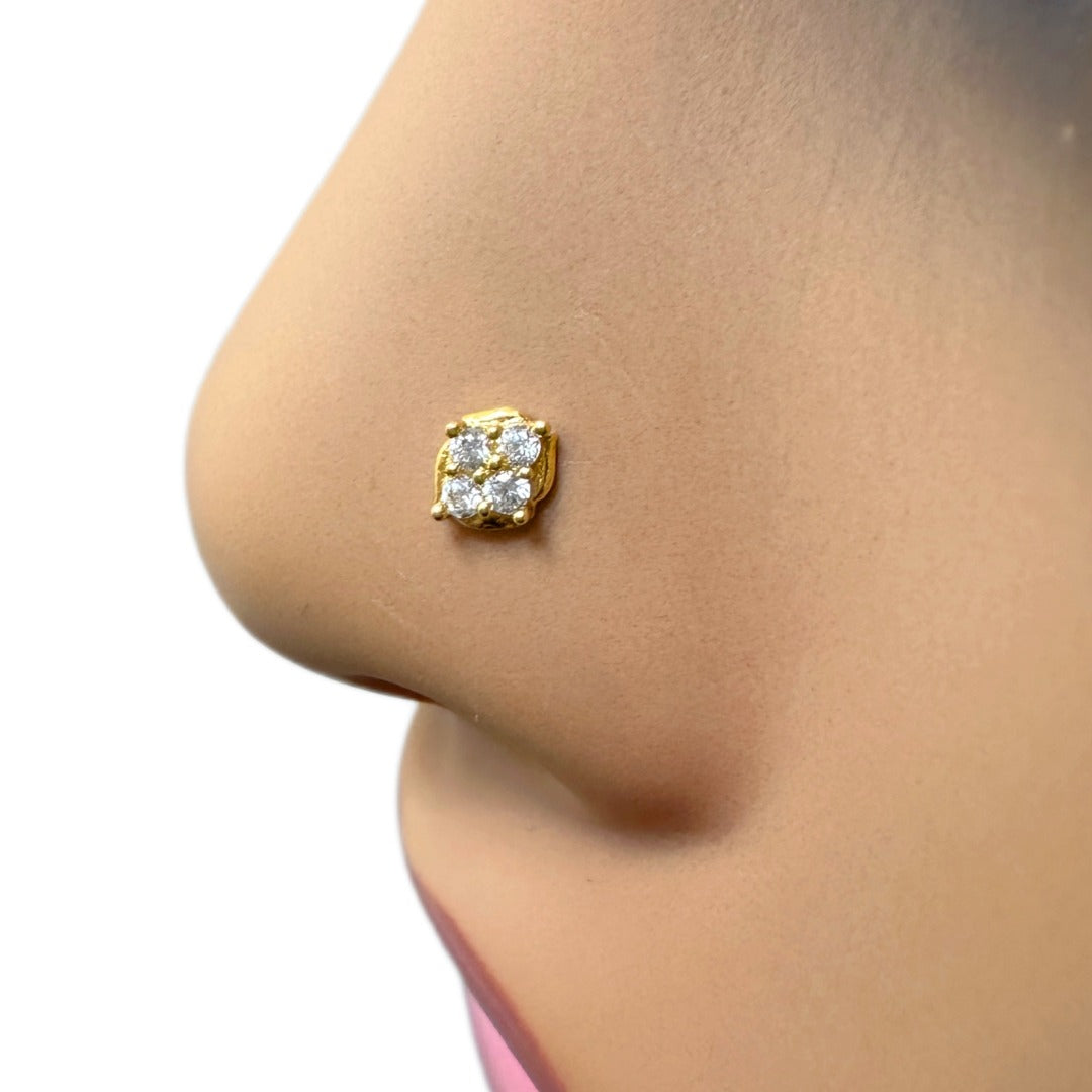 22ct Yellow Gold Cluster Five Cubic Zircon Nose Stud