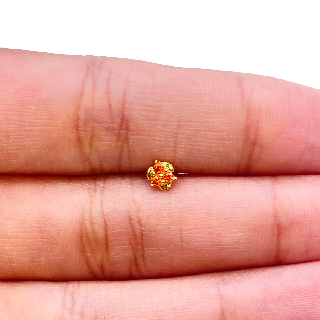 22ct Yellow Gold Orange Cubic Zirconia Claw Set Nose Stud