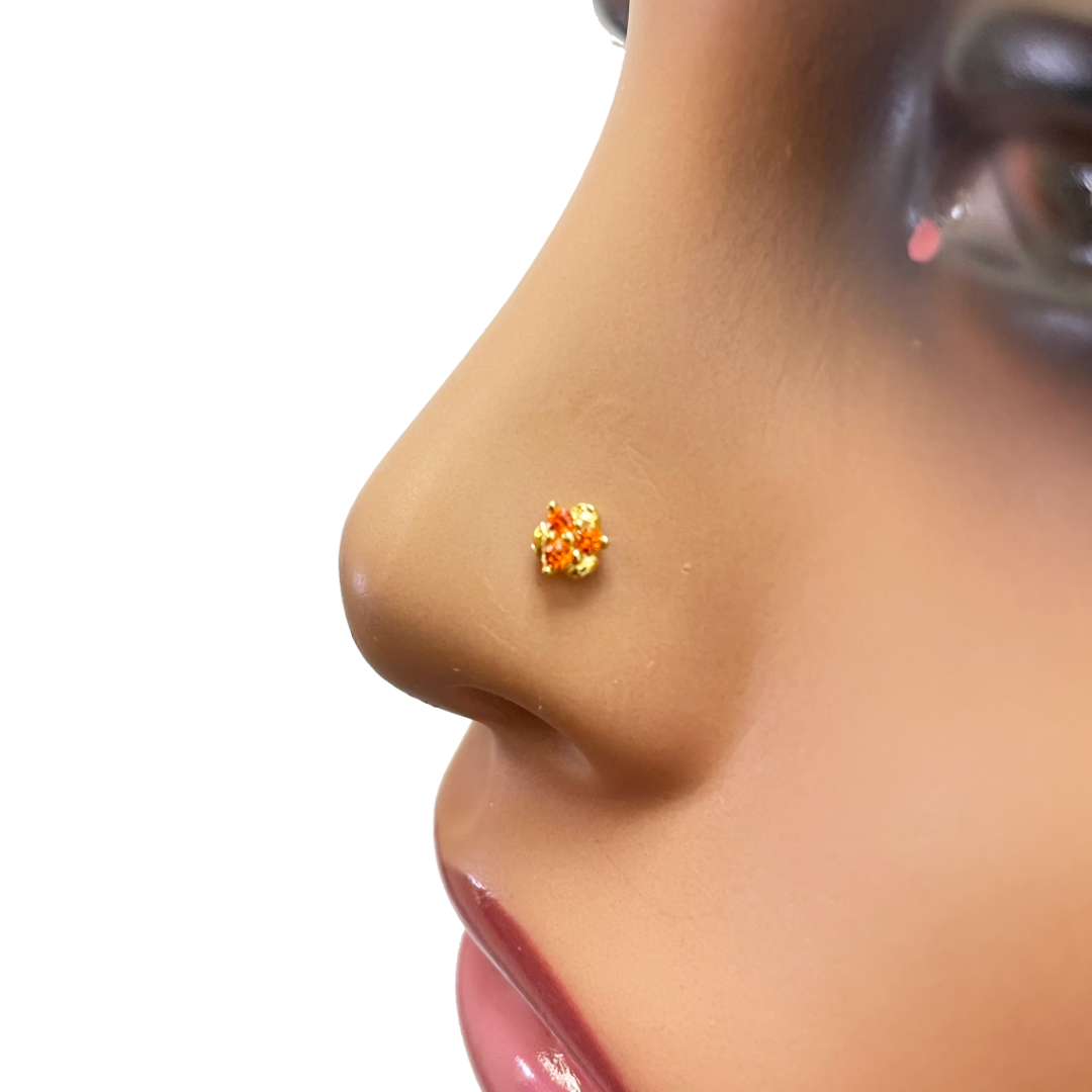 22ct Yellow Gold Orange Cubic Zirconia Claw Set Nose Stud