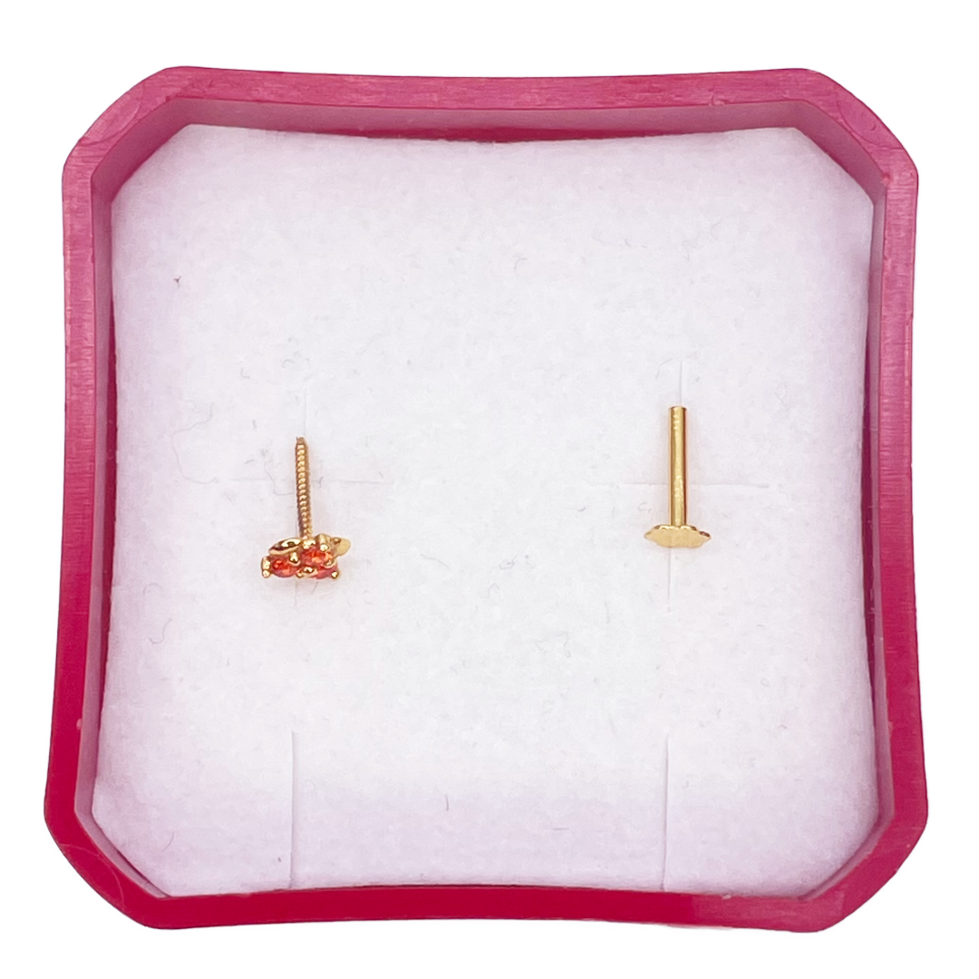 22ct Yellow Gold Orange Cubic Zirconia Claw Set Nose Stud