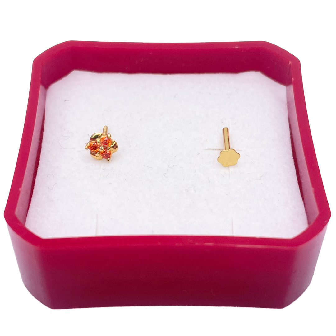 22ct Yellow Gold Orange Cubic Zirconia Claw Set Nose Stud