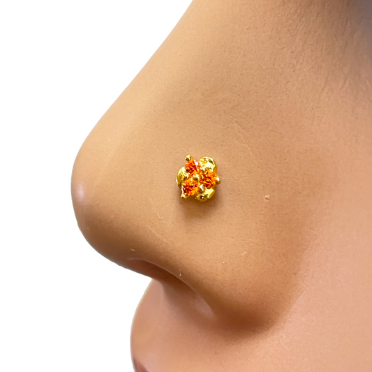 22ct Yellow Gold Orange Cubic Zirconia Claw Set Nose Stud