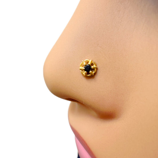 22ct Yellow Gold Black Cubic Zirconia Nose Stud