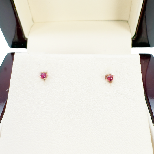 18ct Rose Gold Natural Round Ruby Kids Children's Stud Earrings 0.04ct